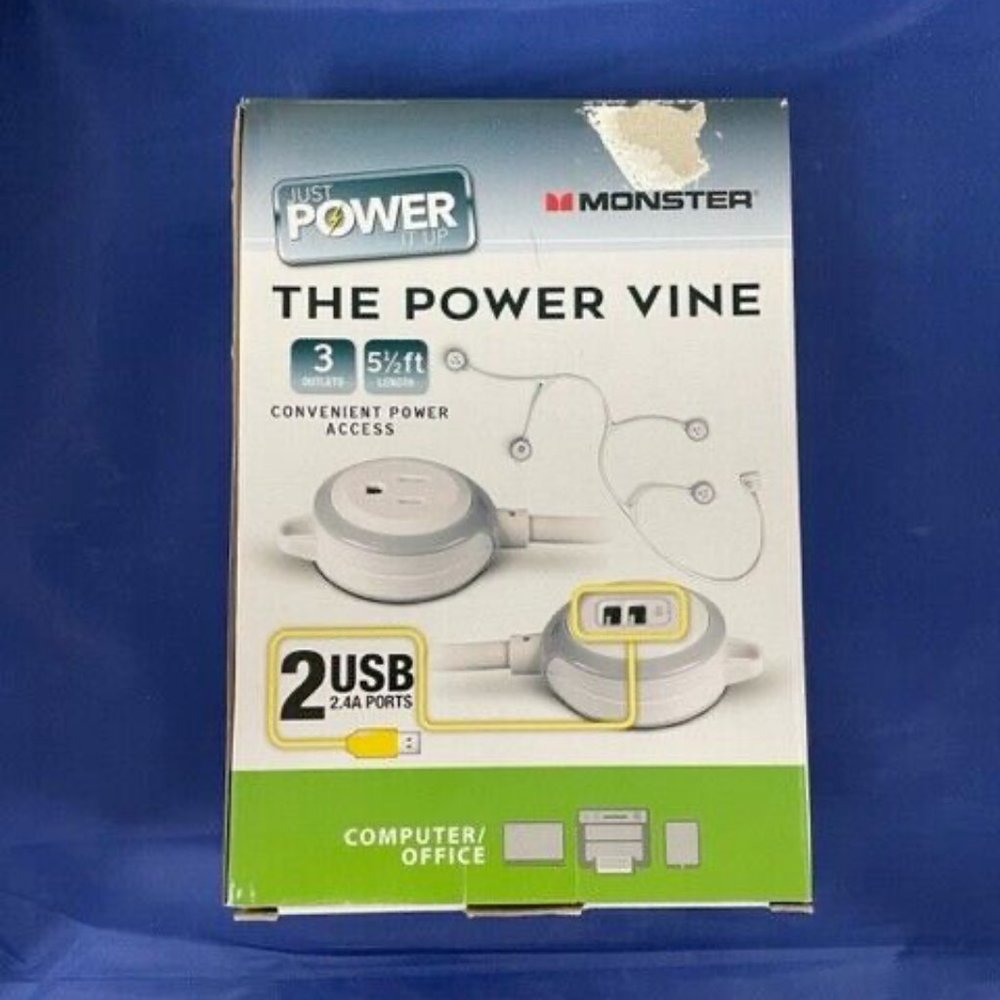 Monster Cable Just Power It Up 5-1/2 ft. L 3 outlets, 2 USB Flexible Power Strip
